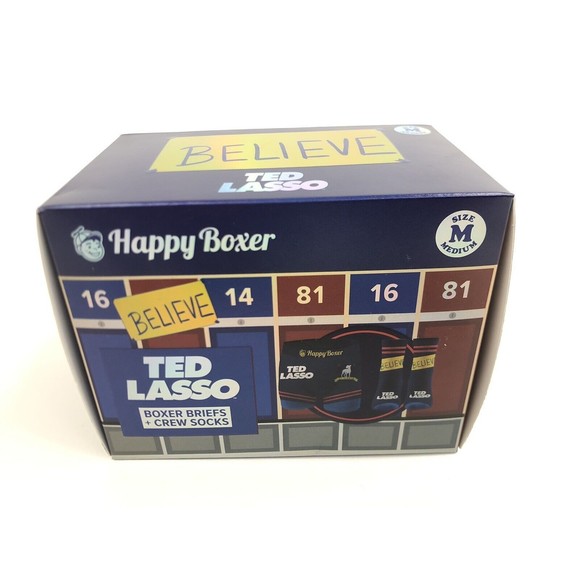 Ted Lasso Believe Boxer Briefs & Crew Sock Gift Set Mens size Medium Happy Boxer - Picture 1 of 4